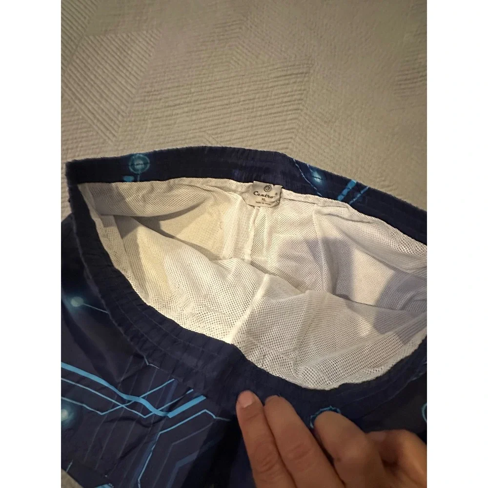 Centro Mens Swim Trunks XL Blue Digital Circuit Board Mesh Lined Shorts NWT